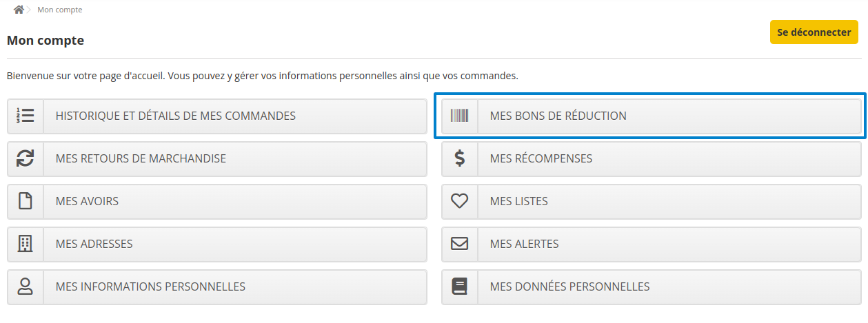 Compte client - Mes bons de réduction